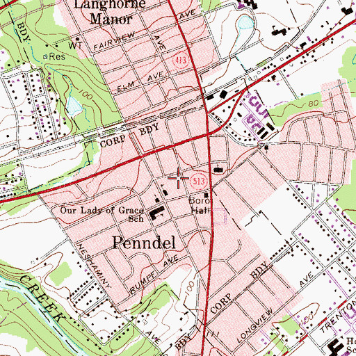 Topographic Map of Penndel Fire Company Station 8, PA