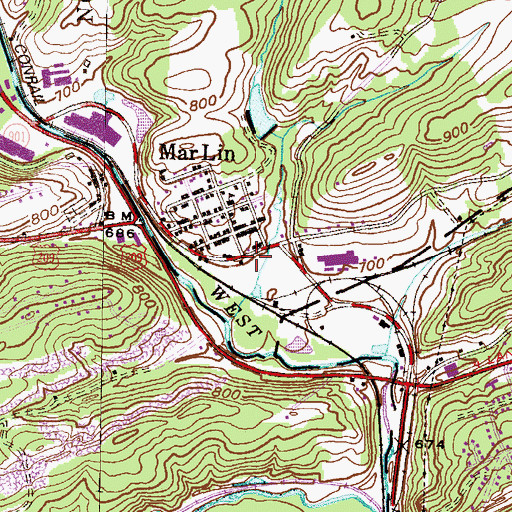 Topographic Map of Mar Lin Citizens Hose Company Station 20 - 1, PA