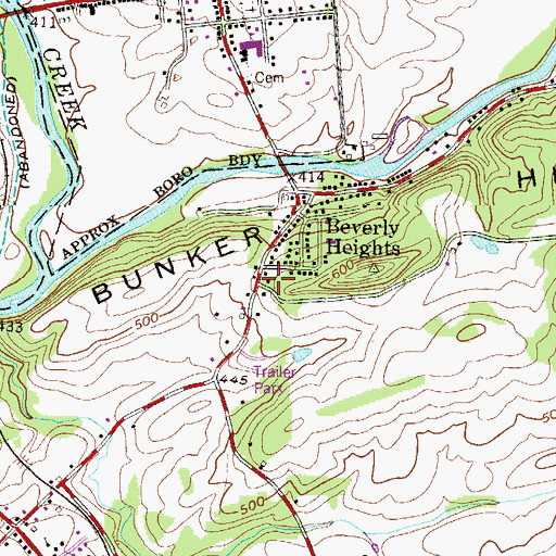 Topographic Map of Bunker Hill Fire Station, PA