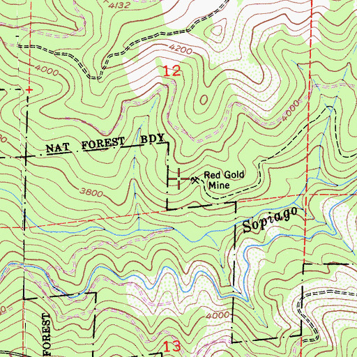 Topographic Map of Red Gold Mine, CA