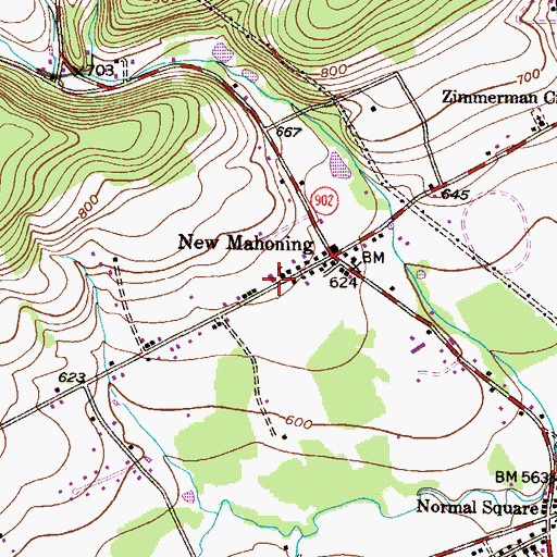 Topographic Map of Mahoning Valley Volunteer Fire Company Station 200, PA