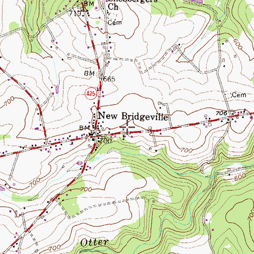 Topographic Map of New Bridgeville Memorial Fire Company Station 39, PA