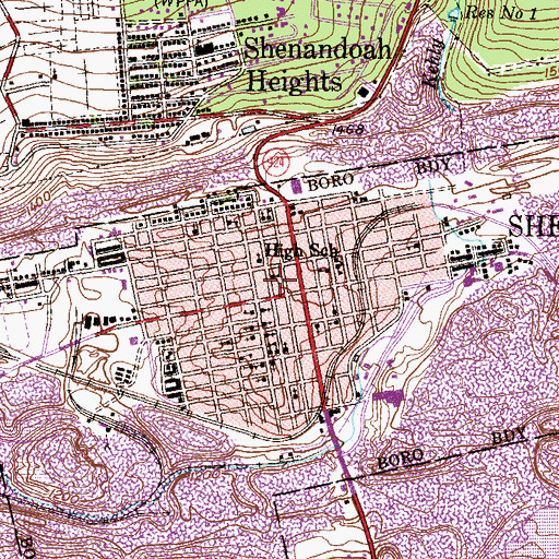 Topographic Map of Shenandoah Fire Department District 64 Station 3 - Phoenix, PA