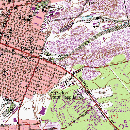 Topographic Map of Hazleton Heights Volunteer Fire Company, PA