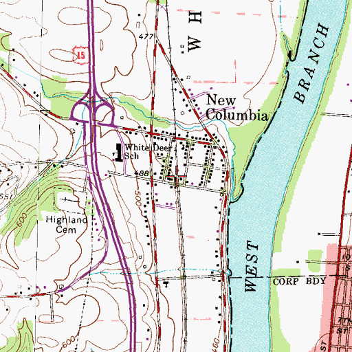 Topographic Map of White Deer Township Volunteer Fire Department, PA