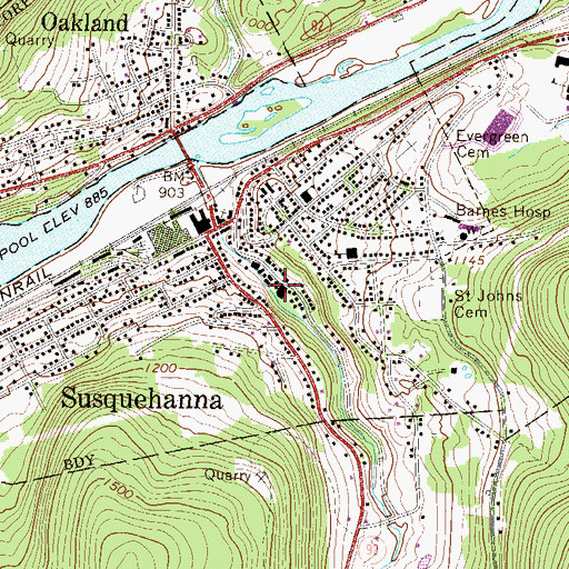 Topographic Map of Susquehanna Fire Department, PA