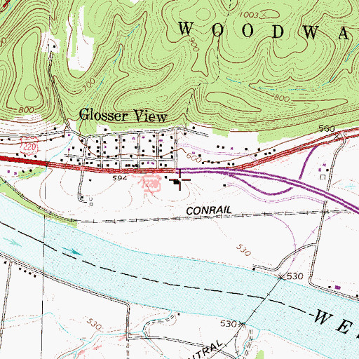Topographic Map of Woodward Township Volunteer Fire Company, PA