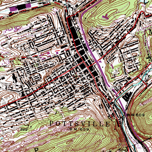 Topographic Map of Pottsville Fire Department Station 70 - American Hose Company, PA