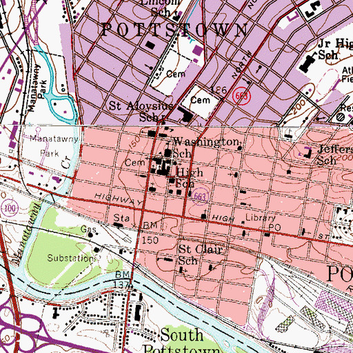 Topographic Map of Pottstown Fire Department - Philadelphia Steam Fire Company - Station 69 - B, PA