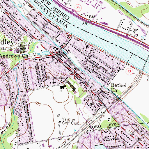 Topographic Map of Yardley - Makefield Fire Company, PA