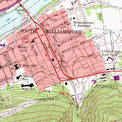 Topographic Map of First Ward Fire Company, PA