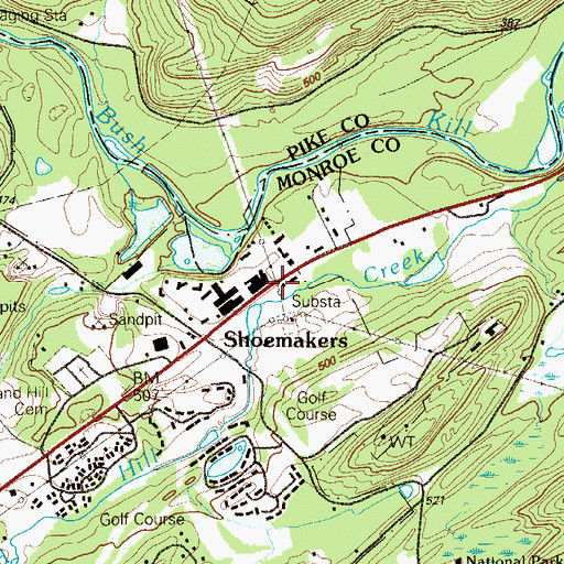 Topographic Map of Bushkill Fire Company Station 24 Oak Ridge, PA
