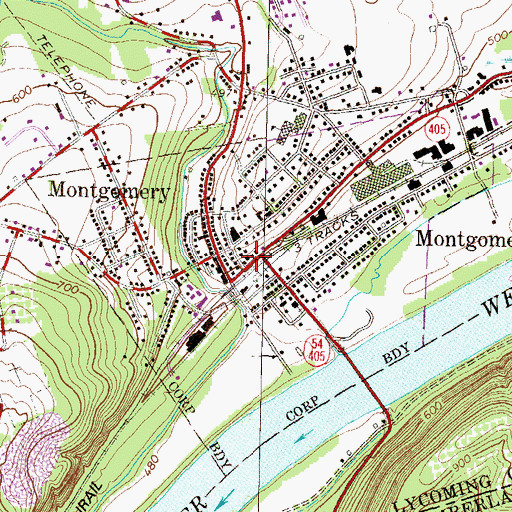Topographic Map of Montgomery Volunteer Fire Company, PA