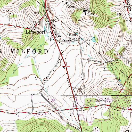 Topographic Map of Lower Milford Township Fire Company 1 Station 13, PA