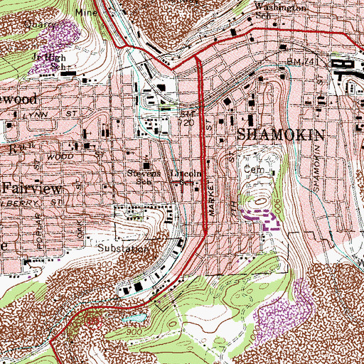 Topographic Map of West End Fire Company Station 50, PA