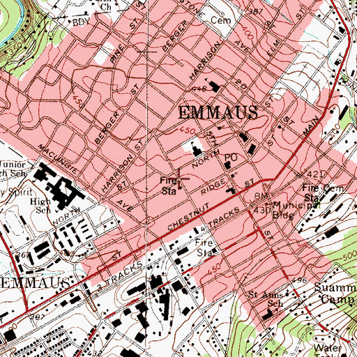 Topographic Map of Emmaus Fire Department Station 7, PA