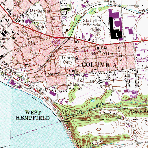 Topographic Map of Columbia Borough Fire Department Station 80, PA