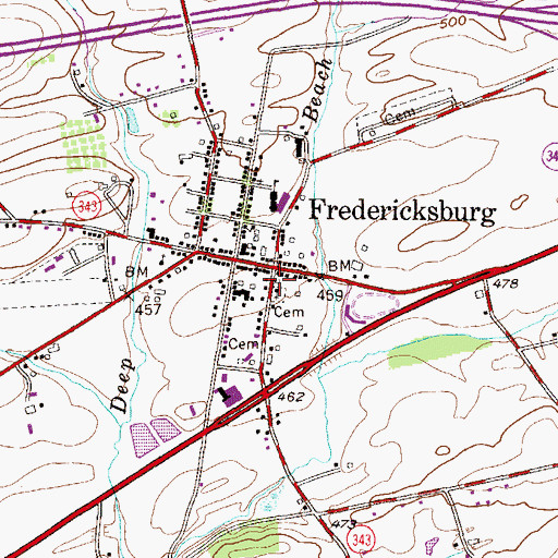 Topographic Map of Fredericksburg Fire Company Station 41, PA