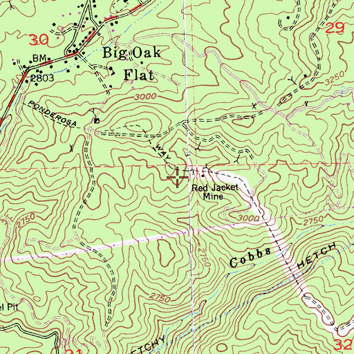 Topographic Map of Red Jacke Mine, CA