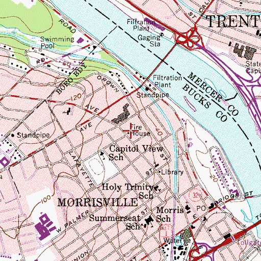 Topographic Map of Morrisville Fire Company Station 98, PA