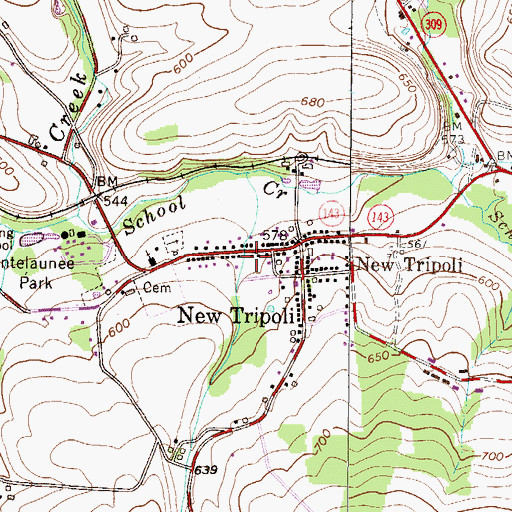 Topographic Map of New Tripoli Volunteer Fire Company Station 17, PA