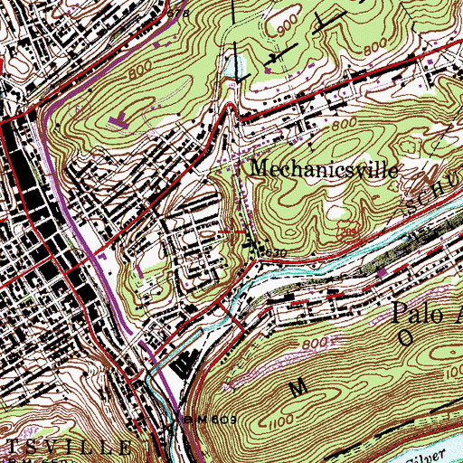 Topographic Map of Pottsville Fire Department Station 80 - Greenwood Hill Fire Company 65, PA