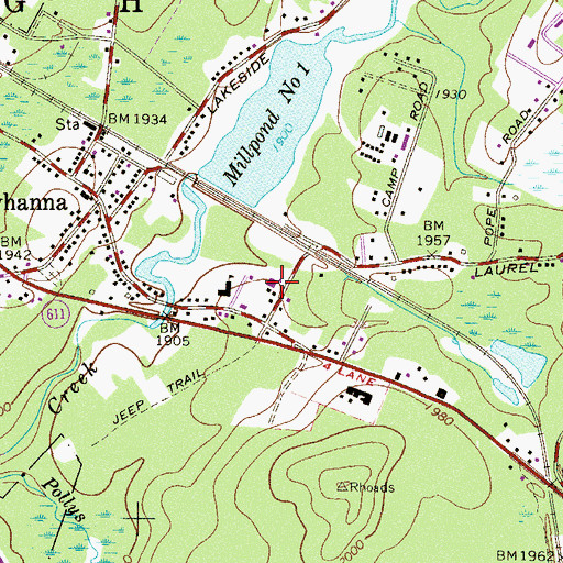 Topographic Map of Coolbaugh Township Volunteer Fire Company Station 25 Main Station, PA