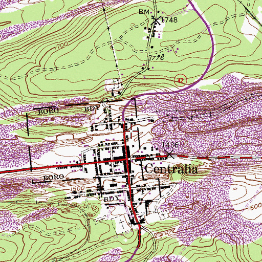Topographic Map of Centralia Fire Company 1, PA
