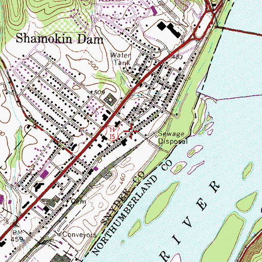 Topographic Map of Shamokin Dam Fire Company Station 90, PA