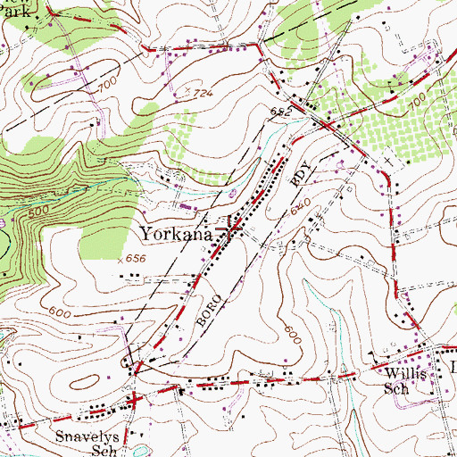 Topographic Map of Yorkana Community Fire Company Station 38, PA