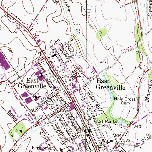 Topographic Map of East Greenville Fire Company Station 38, PA