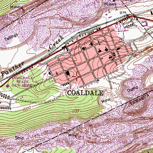 Topographic Map of Coaldale Volunteer Fire Company District 40 Station 1, PA