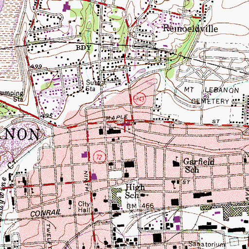 Topographic Map of Lebanon City Fire Department - Independent Fire Company, PA