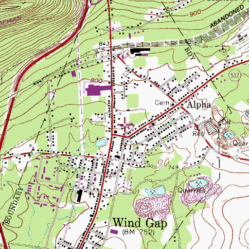 Topographic Map of Wind Gap Fire Company Station 35, PA