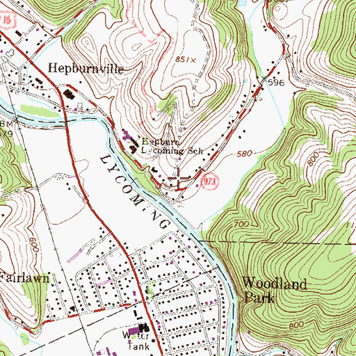 Topographic Map of Hepburn Township Volunteer Fire Company, PA