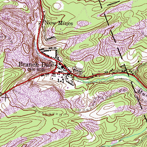 Topographic Map of Citizens Fire Company Branchdale District 24 Station 1, PA