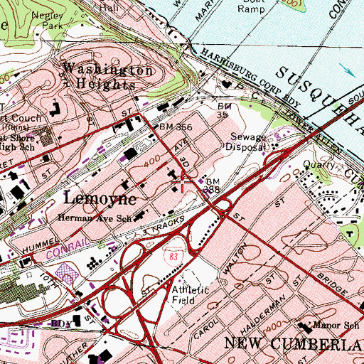Topographic Map of West Shore Bureau of Fire Station 1-13 Headquarters, PA