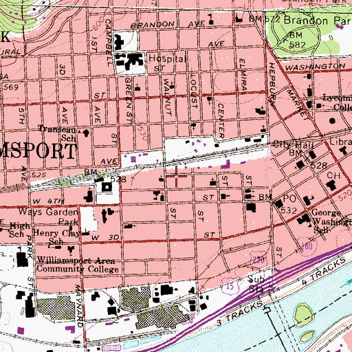 Topographic Map of Williamsport Bureau of Fire, PA