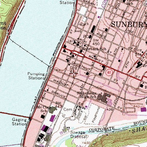 Topographic Map of Sunbury Steam Fire Engine Company 1 Station 5 - 1, PA