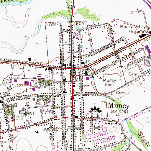 Topographic Map of Muncy Area Volunteer Fire Company, PA