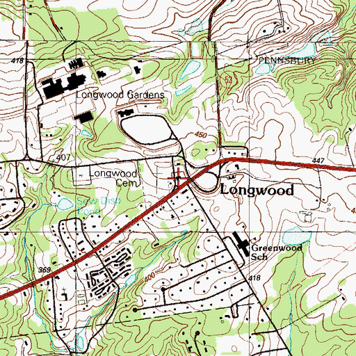 Topographic Map of Longwood Fire Company Station 25, PA