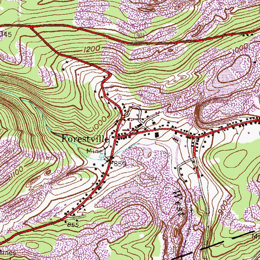 Topographic Map of Forestville Citizens Fire Company District 5 Station 2, PA