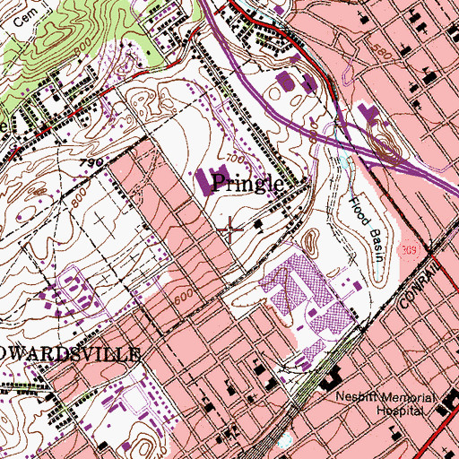 Topographic Map of Pringle Volunteer Fire Department, PA