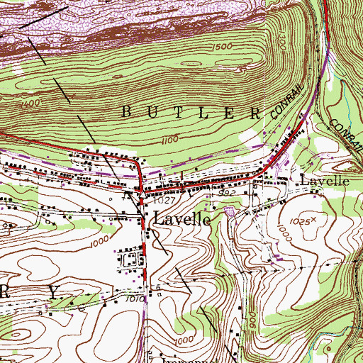 Topographic Map of Lavelle Volunteer Fire Company District 4 Station 2, PA