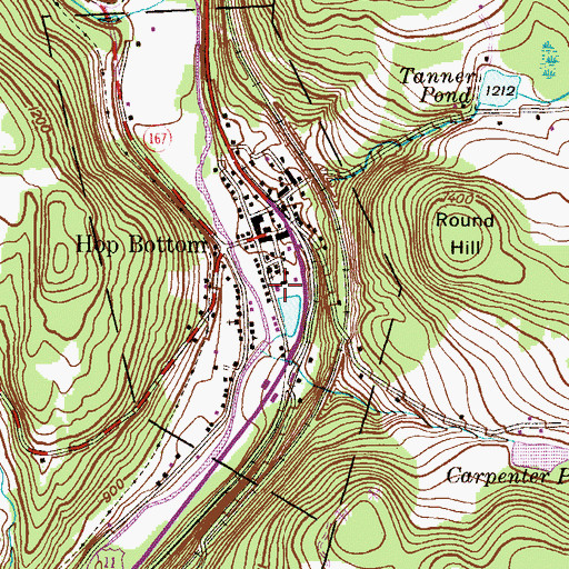 Topographic Map of Hop Bottom Hose Company, PA