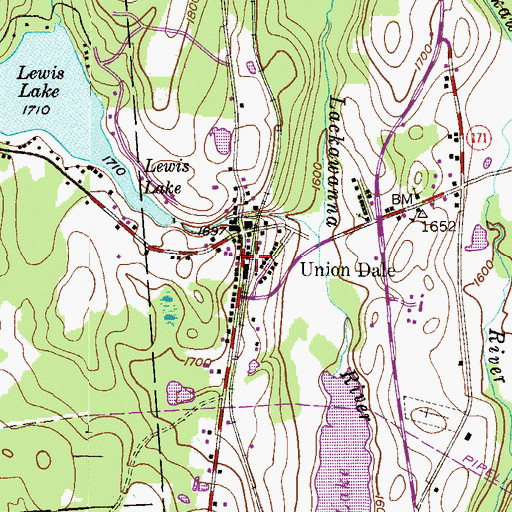 Topographic Map of Union Dale Volunteer Fire Company Station 52, PA