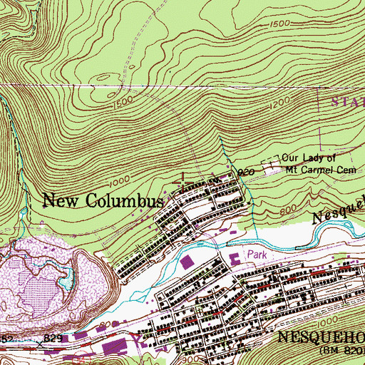 Topographic Map of New Columbus Fire Company District 13, PA