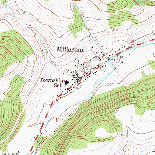 Topographic Map of Millerton Volunteer Fire Department, PA