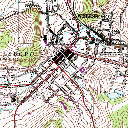 Topographic Map of Wellsboro Fire Department, PA