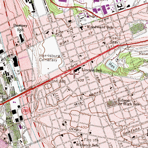 Topographic Map of Harrisburg Bureau of Fire Station Number 2, PA